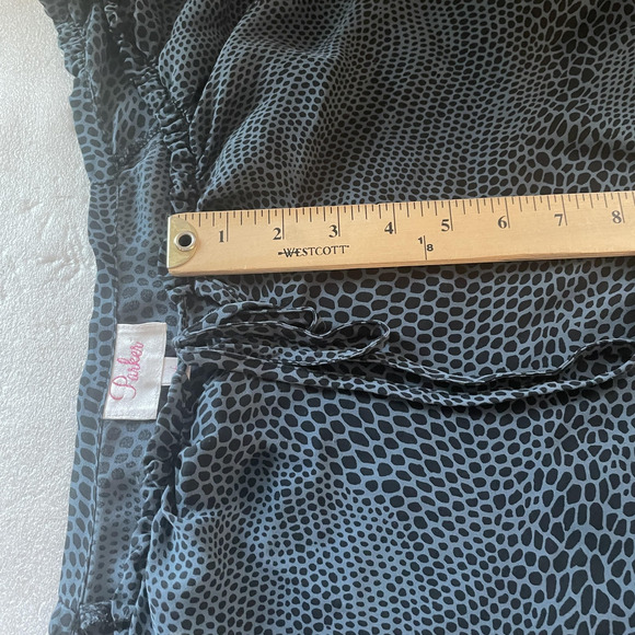 Parker Shirt Women XS Blue Black‎ Silk Peasant Ruffle Sleeve Sheer Animal Print - Picture 8 of 11